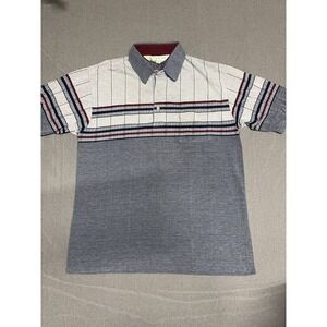 Palmland Club Men L Short Sleeve Polo Shirt Vintage Multi-Color Striped Gray